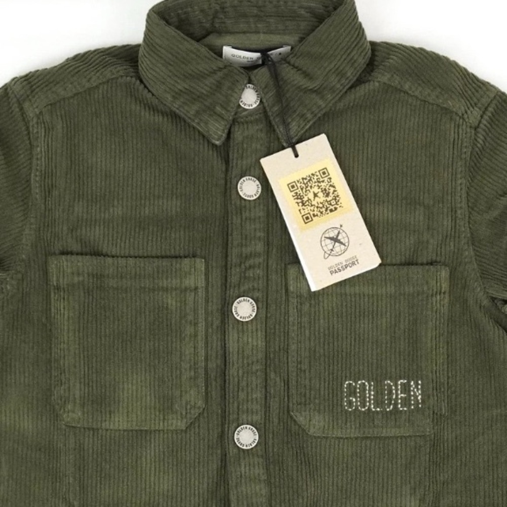 NWT [Golden Goose] Green Long-Sleeve Button-Up Embroidered Corduroy Shirt Kids 6 - Picture 2 of 12